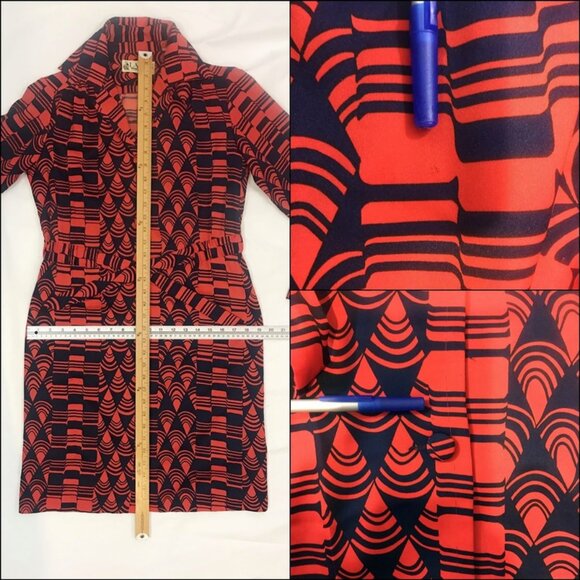 Vintage Lanvin Dress 1970s Op Art Print Red Blue Shirtwaist Psychedelic - Picture 8 of 8